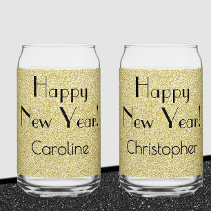 Can Glass Gold    Retro Name Happy New Year 