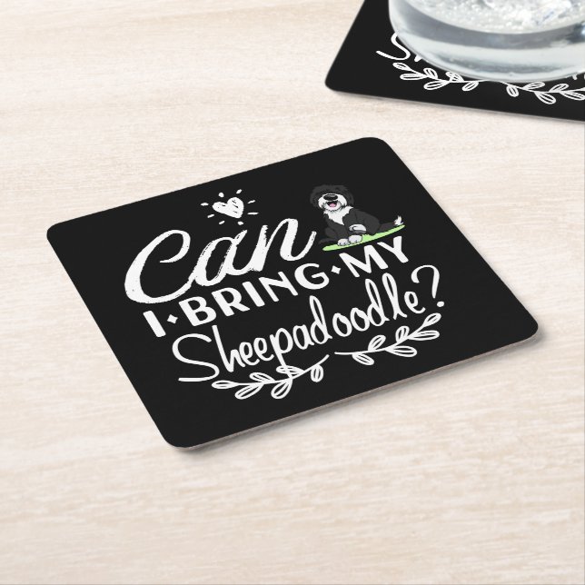 Can I Bring My Sheepadoodle - Sheepadoodle lovers Square Paper Coaster (Angled)