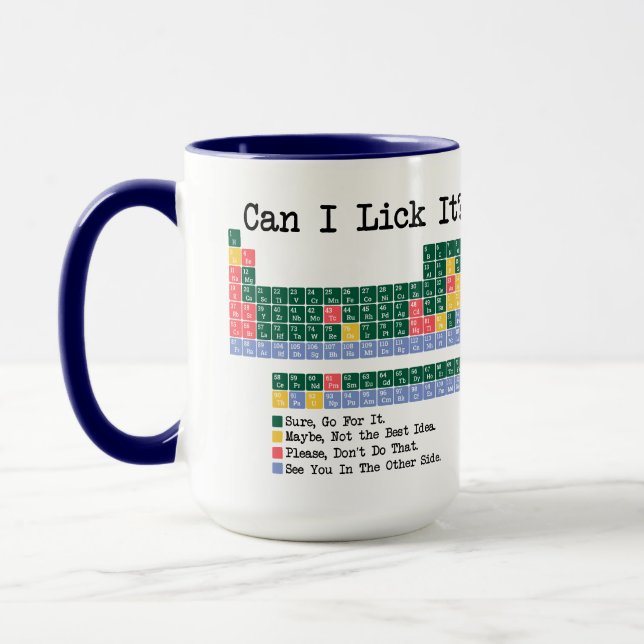 Can I Lick It Chemistry Periodic Table–Fun Science Mug (Left)