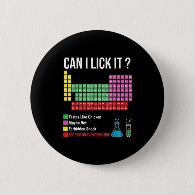 Can I Lick It Periodic Table Chart Science Teacher 6 Cm Round Badge (Front)