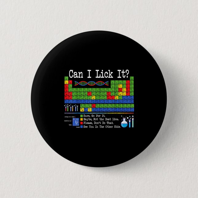 Can I Lick It Periodic Table Funny Science Teacher 6 Cm Round Badge (Front)