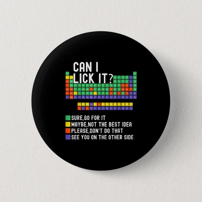Can I Lick It Periodic Table Funny Science Teacher 6 Cm Round Badge (Front)