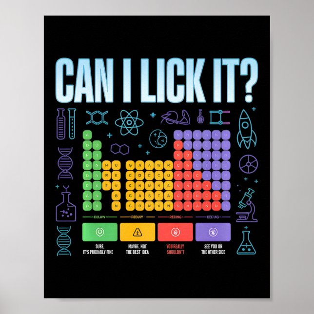 Can I Lick It Tee Funny Periodic Table Teacher Sci Poster (Front)