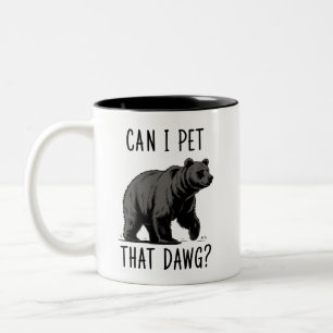 Can I Pet That Dog? Bear Meme Funny Dog  Two-Tone Coffee Mug