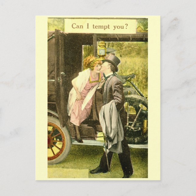 Can I tempt you? Kissing Romance Vintage Postcard (Front)