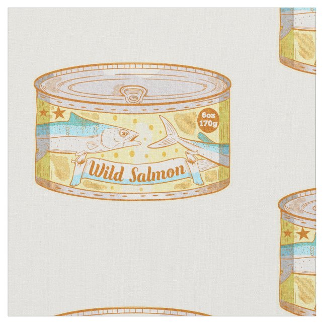 Can of salmon illustration fabric (Close Up)