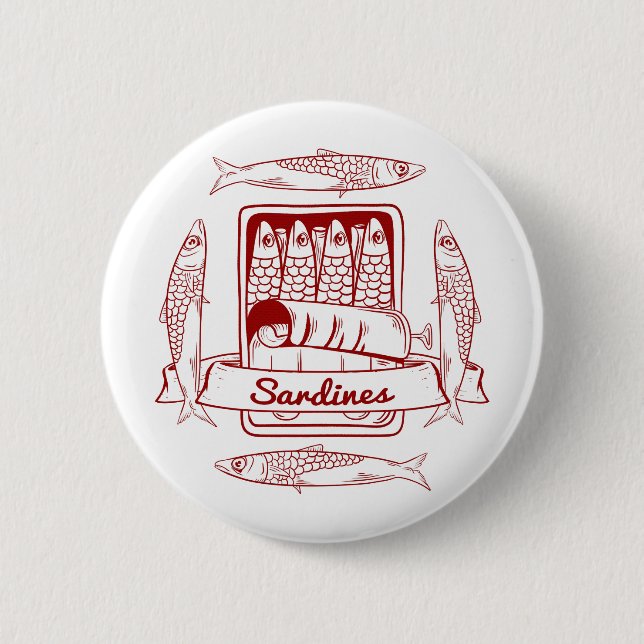 Can of sardines 6 cm round badge (Front)