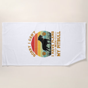 Can Plans Dog Pitbull Retro Sunset_1 Beach Towel