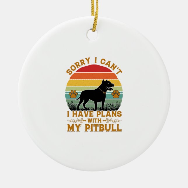 Can Plans Dog Pitbull Retro Sunset_1 Ceramic Tree Decoration (Front)