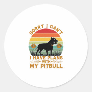 Can Plans Dog Pitbull Retro Sunset_1 Classic Round Sticker