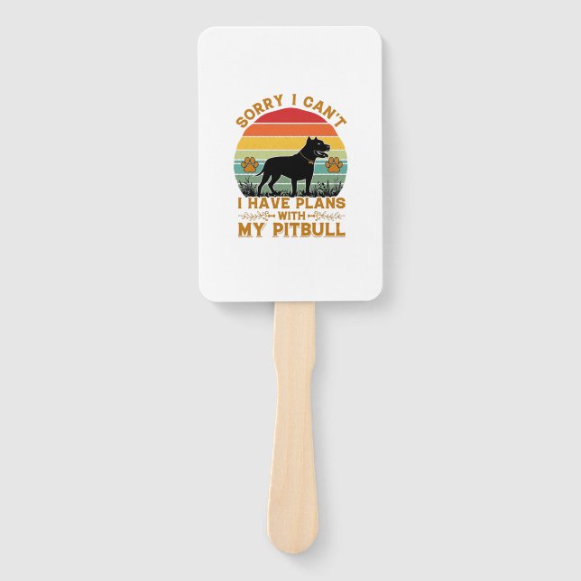 Can Plans Dog Pitbull Retro Sunset_1 Hand Fan (Front)
