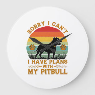 Can Plans Dog Pitbull Retro Sunset_1 Large Clock