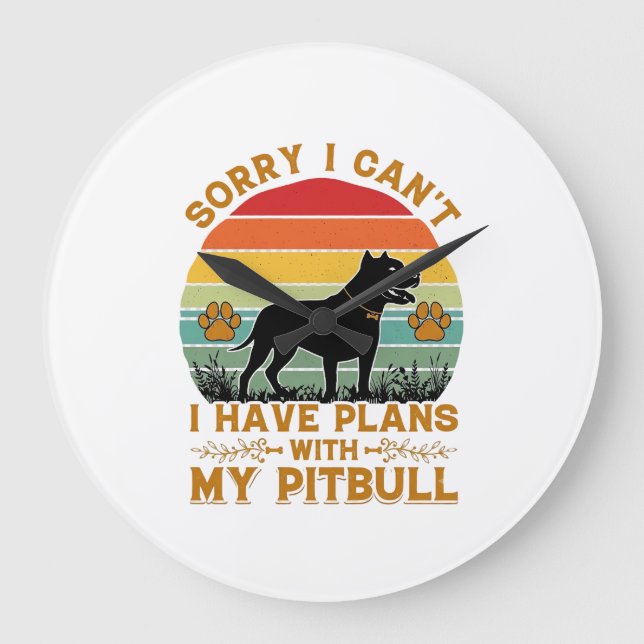 Can Plans Dog Pitbull Retro Sunset_1 Large Clock (Front)