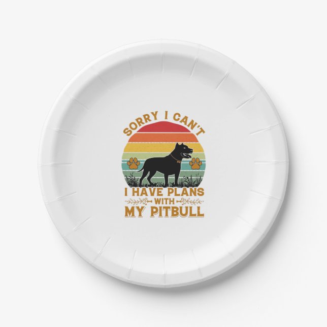 Can Plans Dog Pitbull Retro Sunset_1 Paper Plate (Front)
