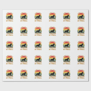 Can Plans Dog Pitbull Retro Sunset_1 Wrapping Paper