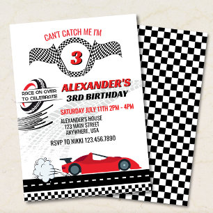 Can’t Catch Me I’m 3 Race Car Boy Birthday Invite