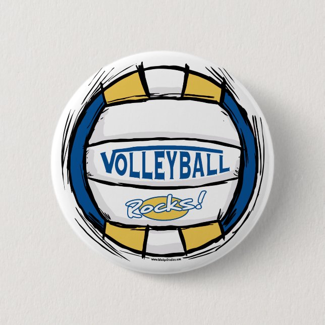 Can U Dig It Volleyball Blue Gold 6 Cm Round Badge (Front)