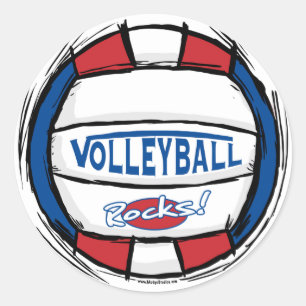 Can U Dig It Volleyball Blue Red Classic Round Sticker