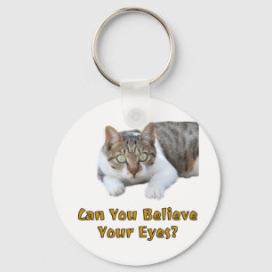 Can You Believe Your Eyes Cute Cat Art Key Ring