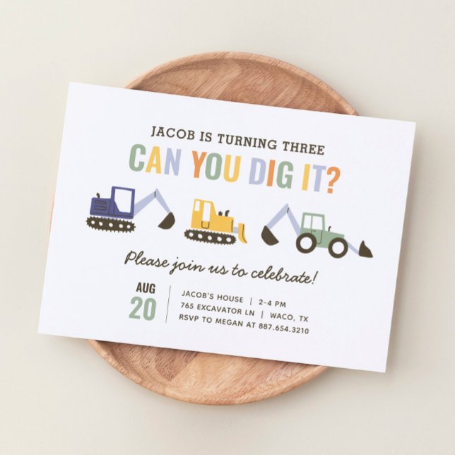 Can You Dig It Construction Birthday Party Invitat Invitation (Creator Uploaded)