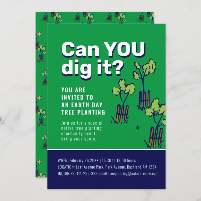 Can you dig it tree planting event earth day invitation (Front/Back)