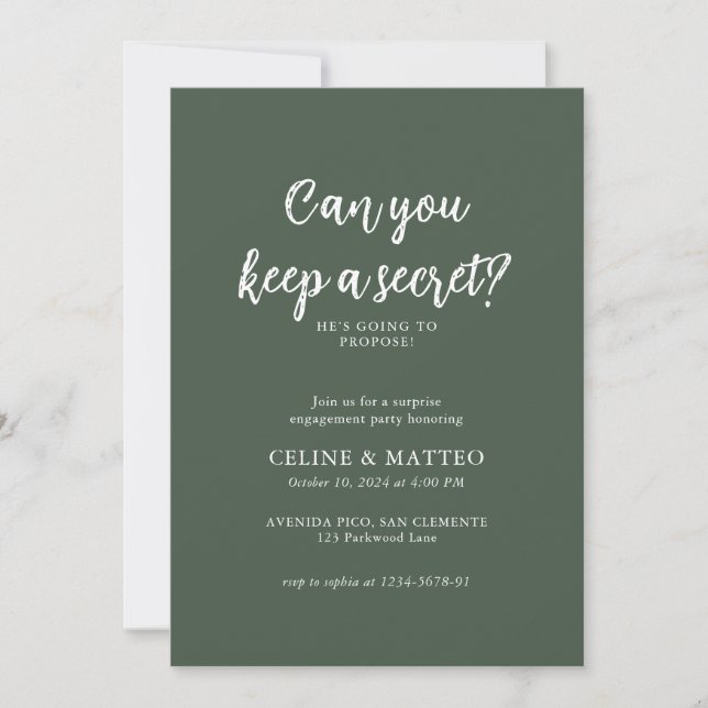 Can you keep a Secret? | Dark Green Engagement Invitation (Front)