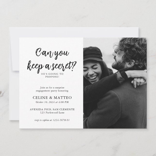 Can you keep a Secret? | Modern Photo Engagement Invitation (Front)