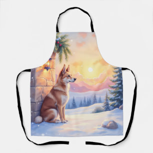 Canaan Dog Desert Stone Winter Christmas Art Apron