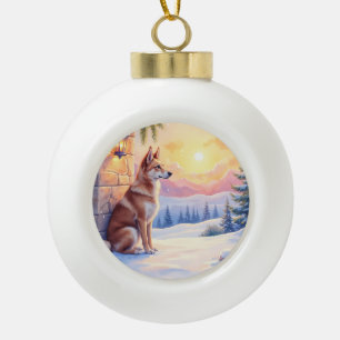 Canaan Dog Desert Stone Winter Christmas Art Ceramic Ball Christmas Ornament