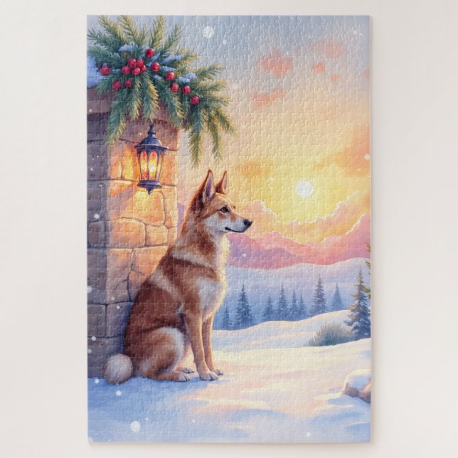 Canaan Dog Desert Stone Winter Christmas Art Jigsaw Puzzle (Vertical)