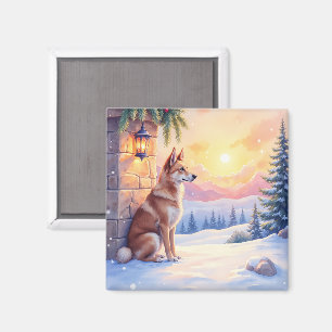 Canaan Dog Desert Stone Winter Christmas Art Magnet