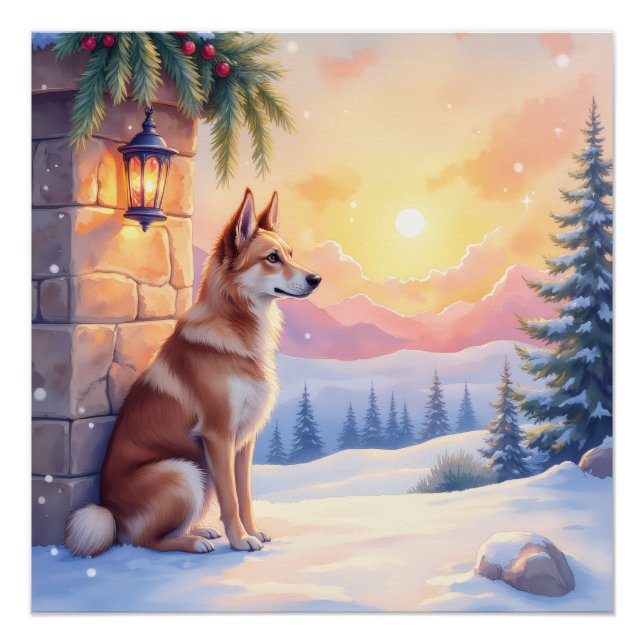 Canaan Dog Desert Stone Winter Christmas Art Poster (Front)