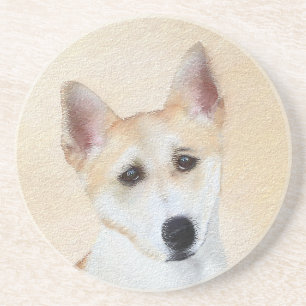 Canaan Dog Painting - Cute Original Dog Art Coaster