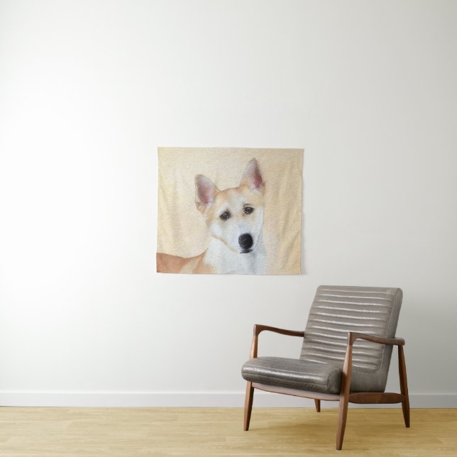 Canaan Dog Painting - Cute Original Dog Art Tapestry (In Situ (Horizontal))