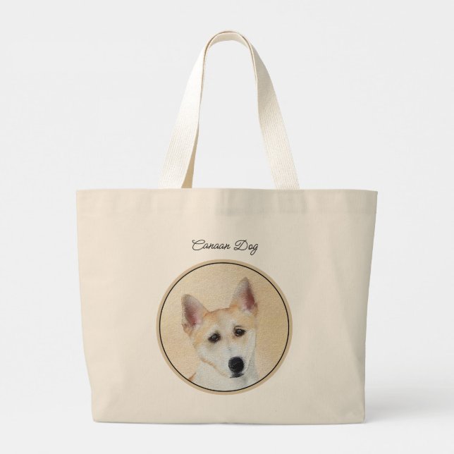 Canaan Dog Painting Cute Original Pet Dog Art Large Tote Bag (Back)