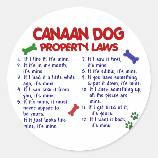 CANAAN DOG Property Laws 2 Classic Round Sticker (Front)