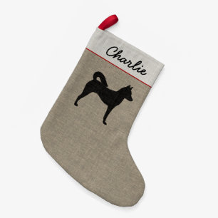 Canaan Dog Silhouette with Custom Text Small Christmas Stocking