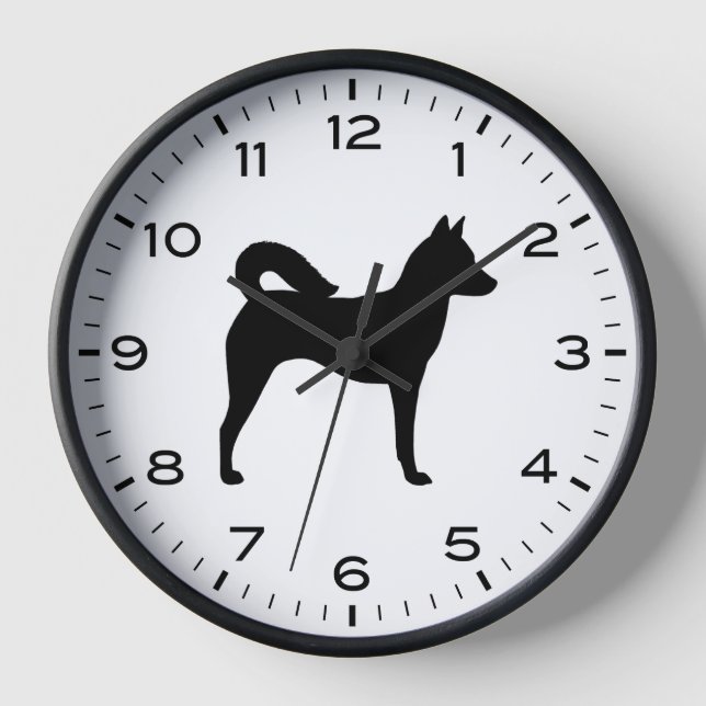Canaan Dog Silhouette with Numbers and Minutes Clock (Front)
