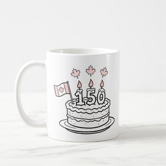 Canada 150 Birthday Cake Drawing Coffee Mug (Left)