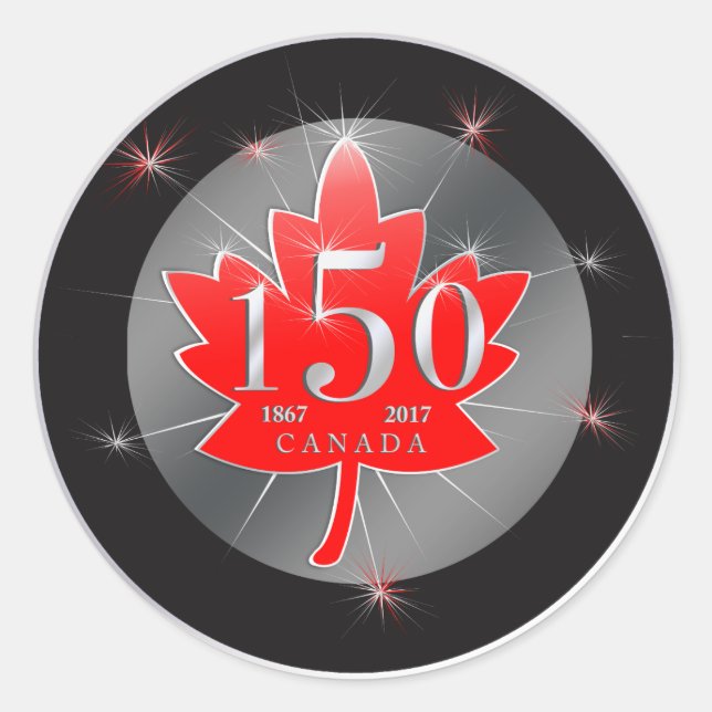 Canada 150 Birthday Celebration Maple Leaf Classic Round Sticker (Front)