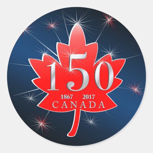 Canada 150 Birthday Celebration Maple Leaf Classic Round Sticker (Front)