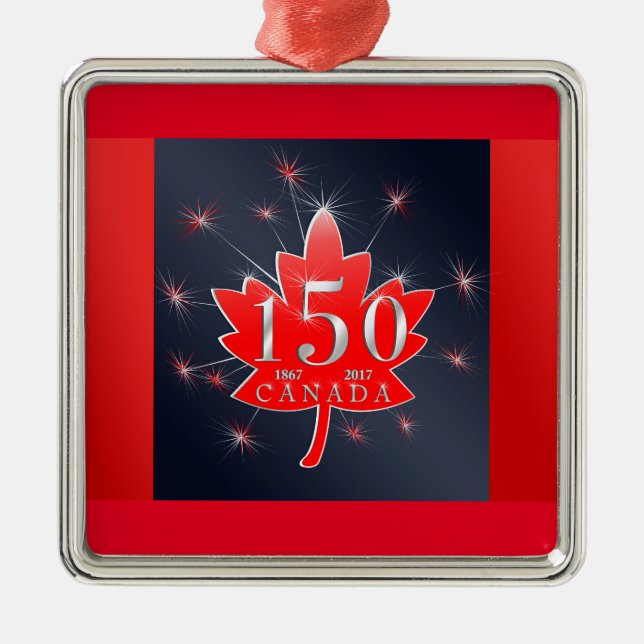 Canada 150 Birthday Celebration Maple Leaf Metal Tree Decoration (Front)