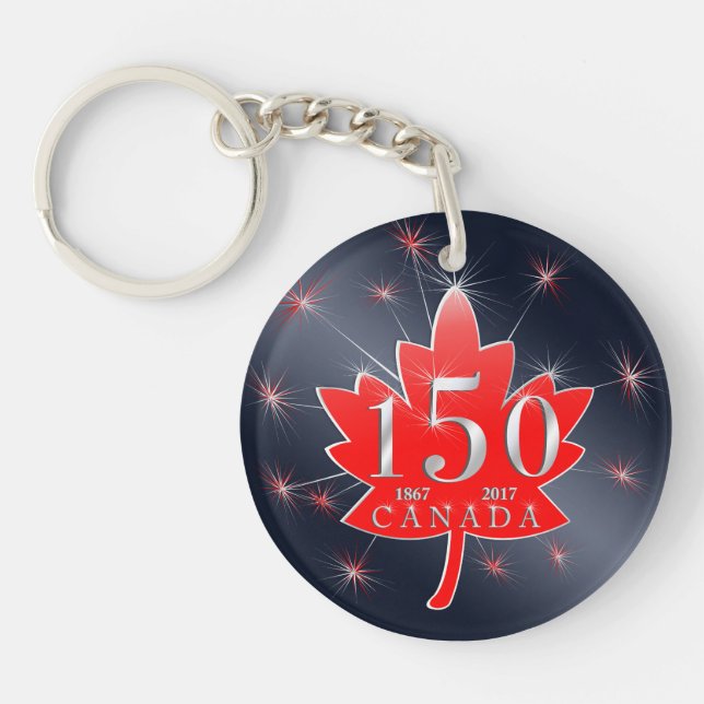 Canada 150 Commemorative Maple Leaf & Fireworks Key Ring (Front)