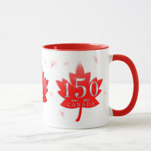 Canada 150 Red Maple Leaf Fireworks Mug