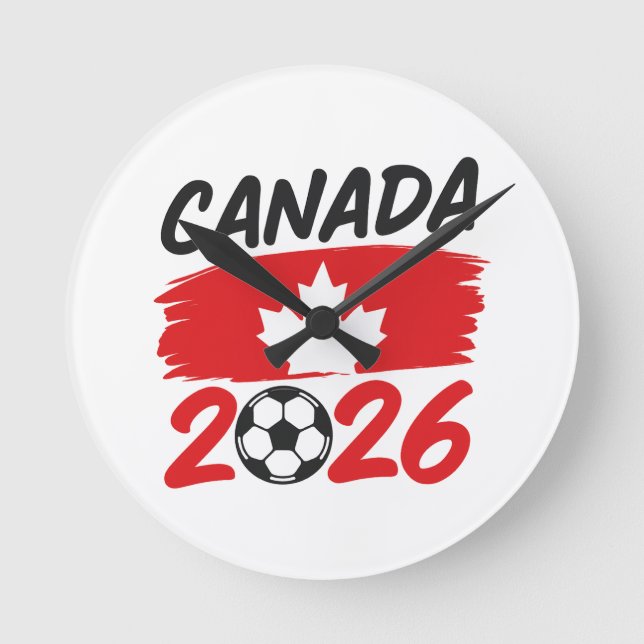 Canada 2026 Soccer Fan Design with Maple Leaf Round Clock (Front)