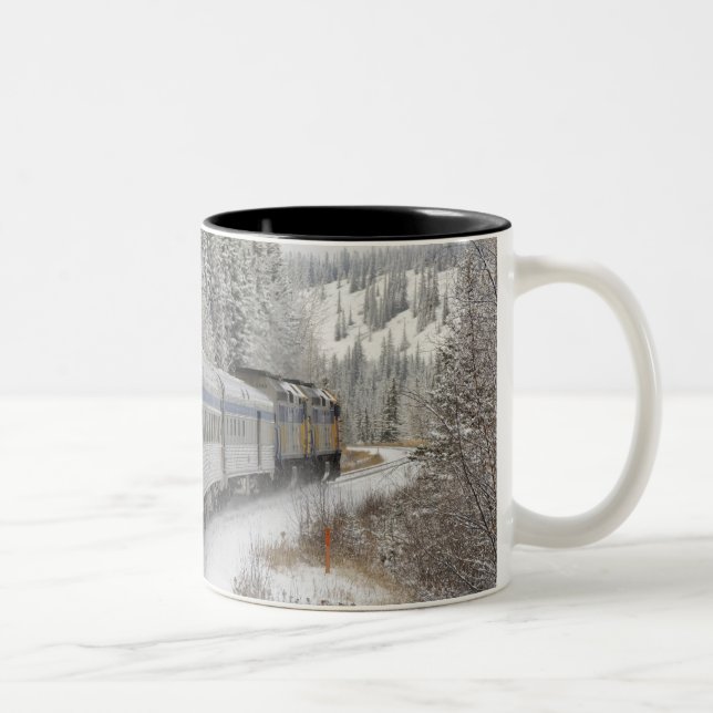 Canada, Alberta. VIA Rail Snow Train between Two-Tone Coffee Mug (Right)