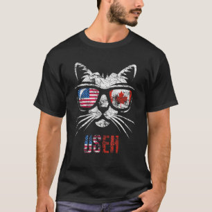 Canada American Vintage Cat Flag Us Eh T-Shirt