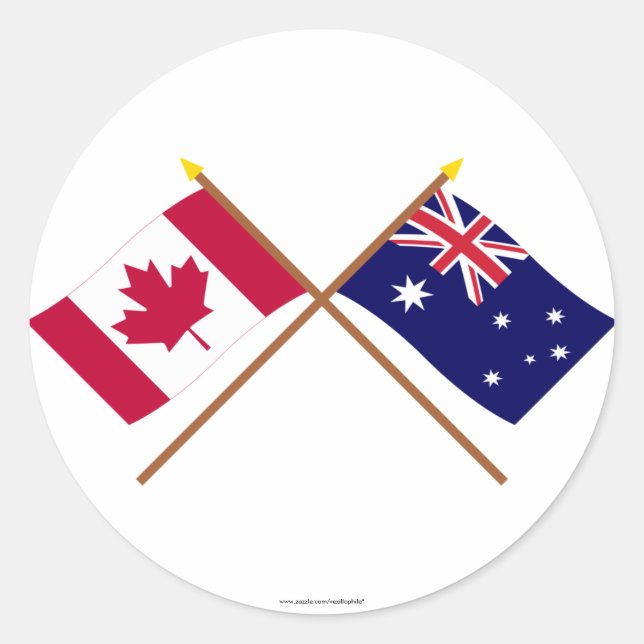 Canada and Australia Crossed Flags Classic Round Sticker (Front)