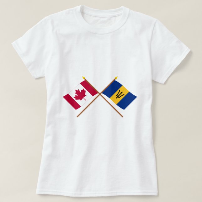 Canada and Barbados Crossed Flags T-Shirt (Design Front)