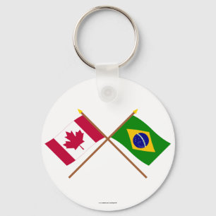 Canada and Brazil Crossed Flags Key Ring